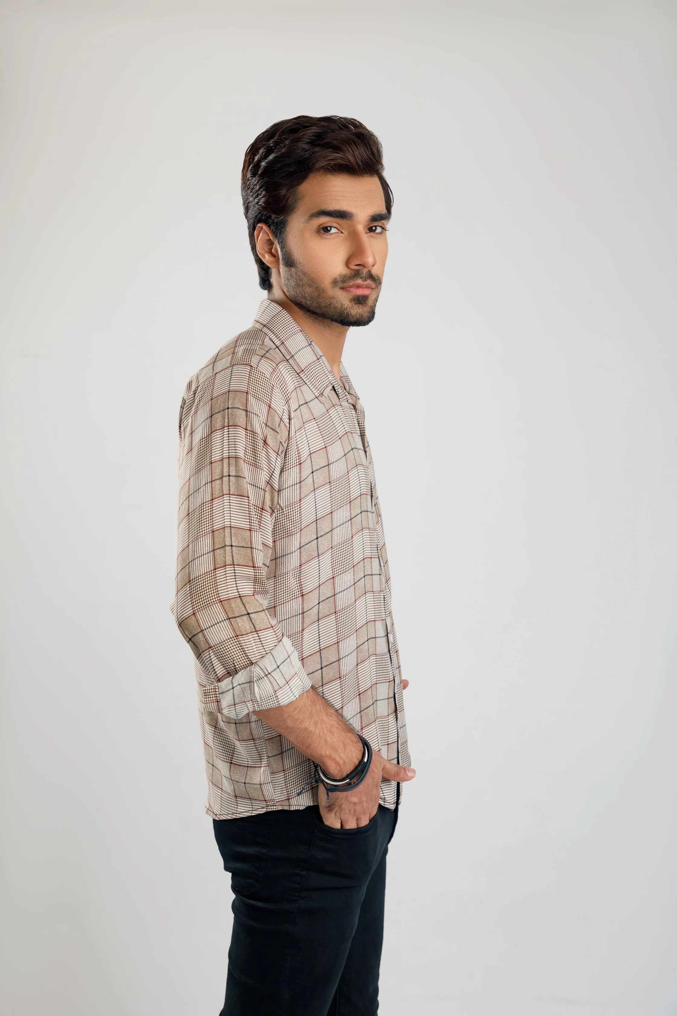 Brown Chequered world  printed shirt