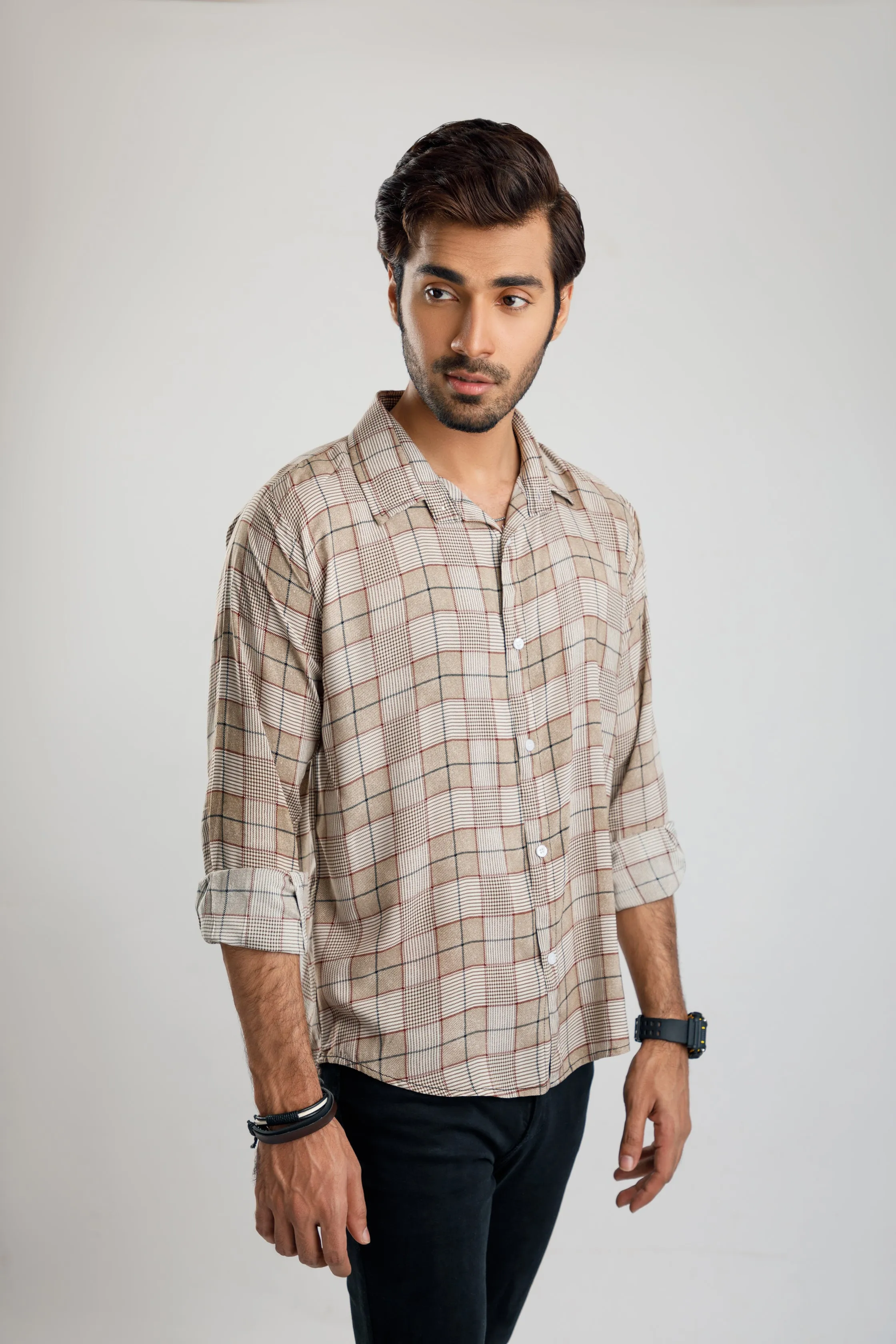 Brown Chequered world  printed shirt