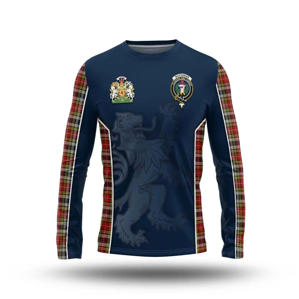 Buchanan Old Dress Tartan Long Sleeve T-Shirt with Family Crest and Lion Rampant Vibes Sport Style