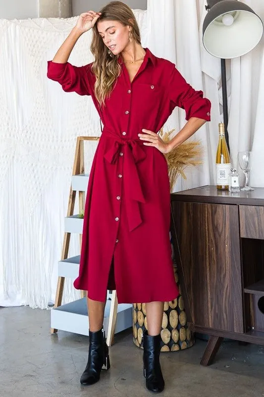 Button Down Midi Shirt Dress