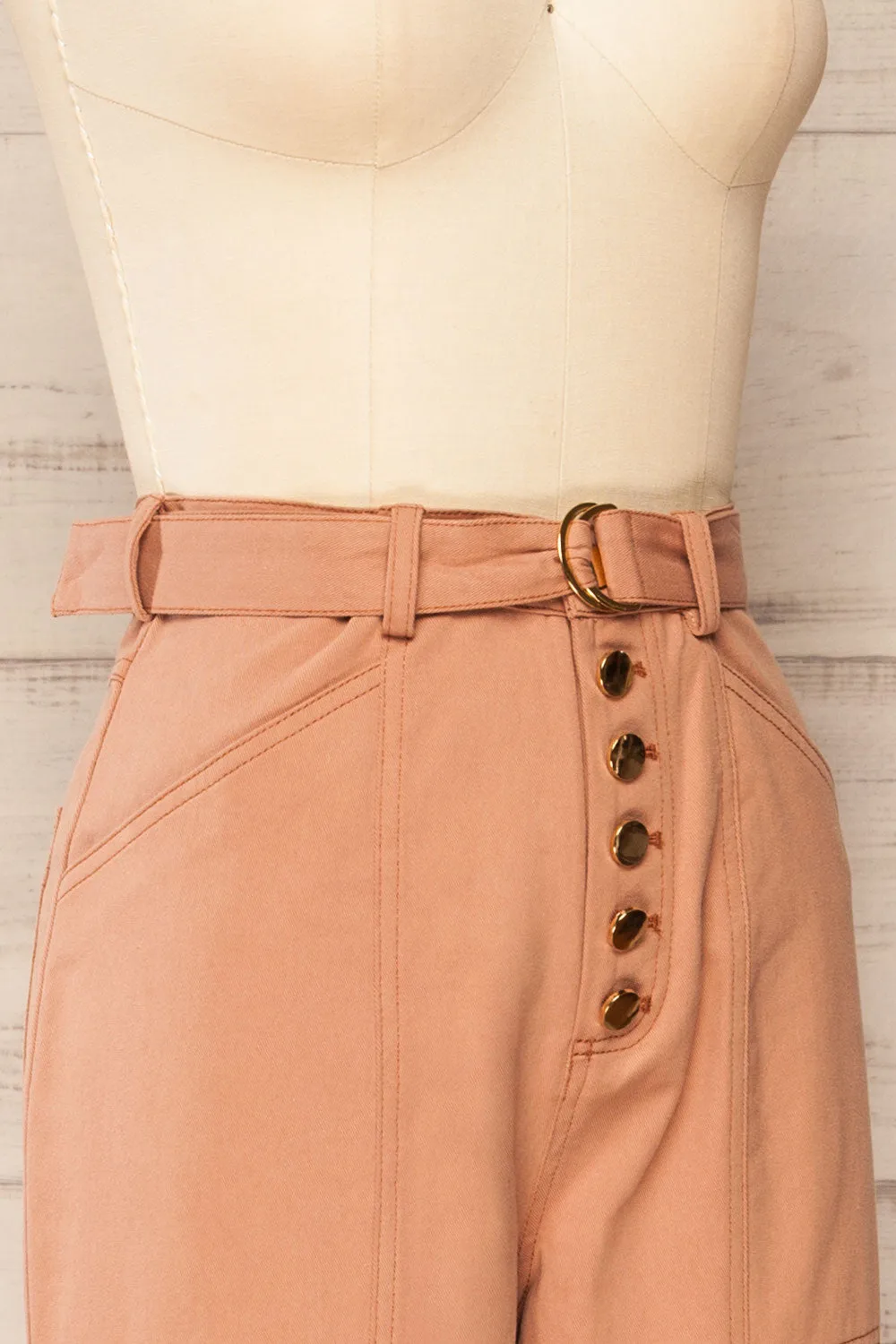 Cajontambo | Pink Denim Wide-Leg Pants w/ Belt