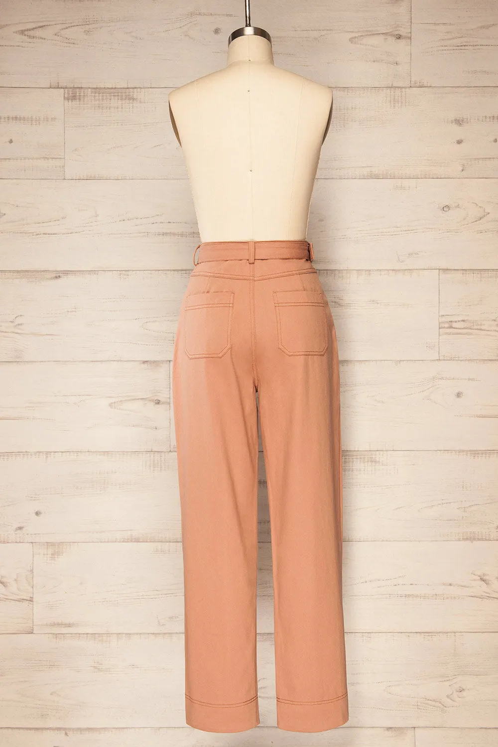 Cajontambo | Pink Denim Wide-Leg Pants w/ Belt