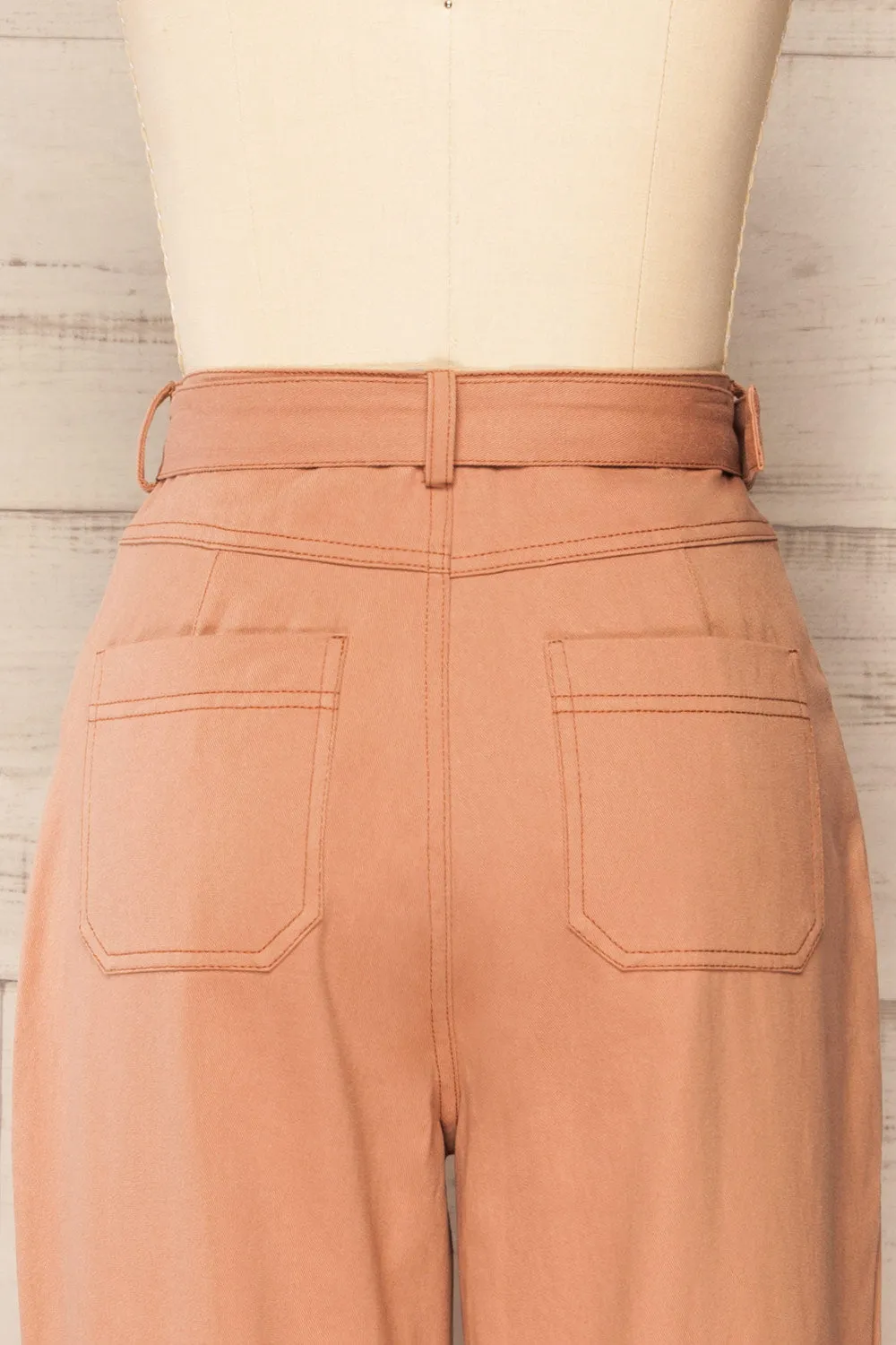 Cajontambo | Pink Denim Wide-Leg Pants w/ Belt