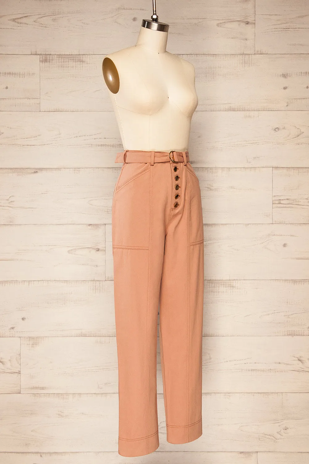 Cajontambo | Pink Denim Wide-Leg Pants w/ Belt