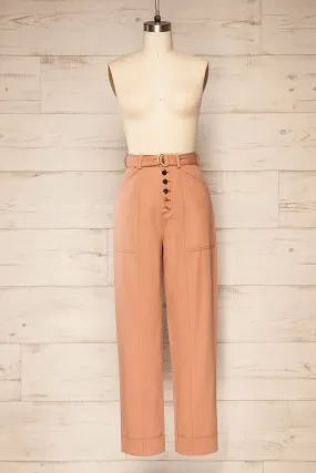 Cajontambo | Pink Denim Wide-Leg Pants w/ Belt