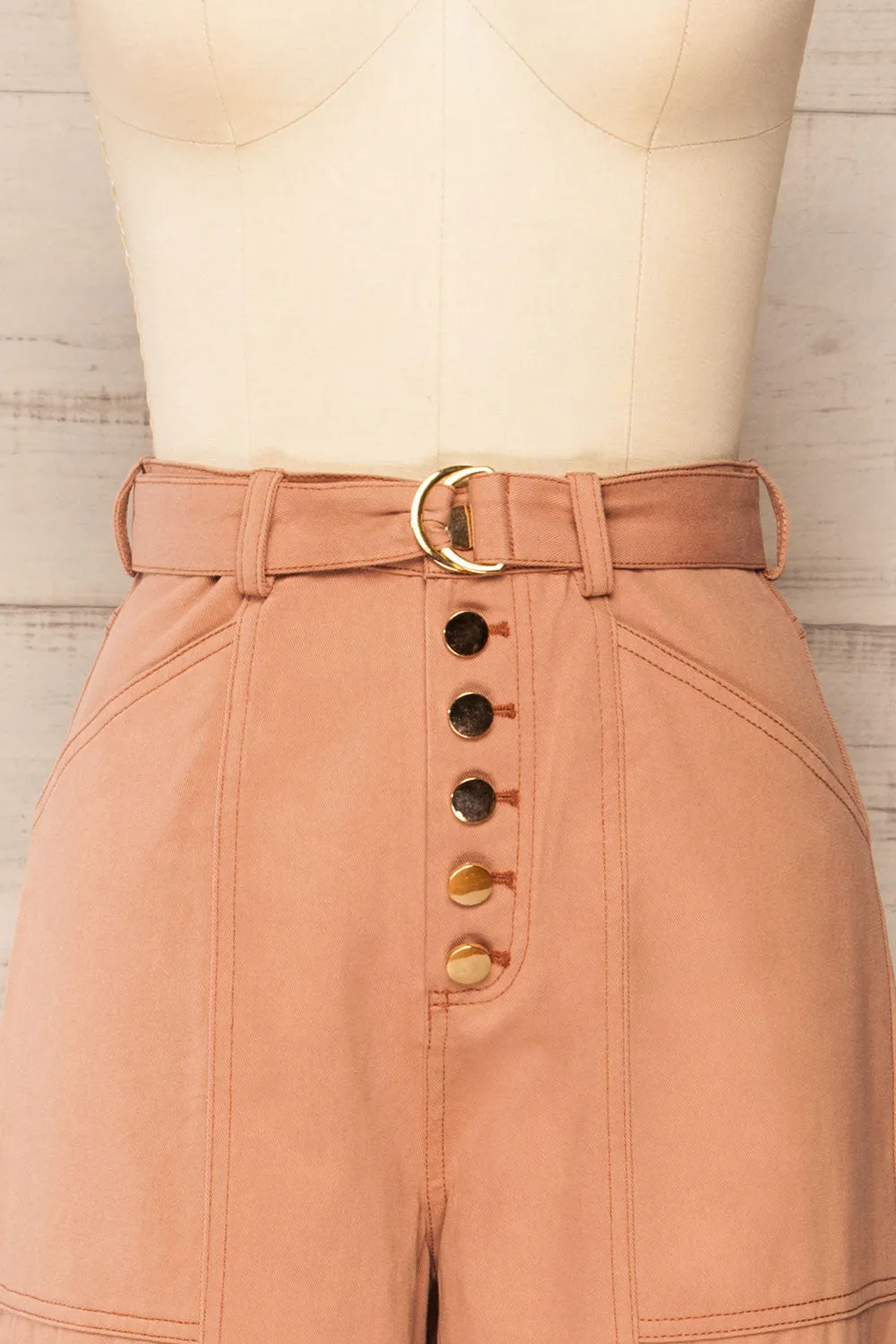 Cajontambo | Pink Denim Wide-Leg Pants w/ Belt