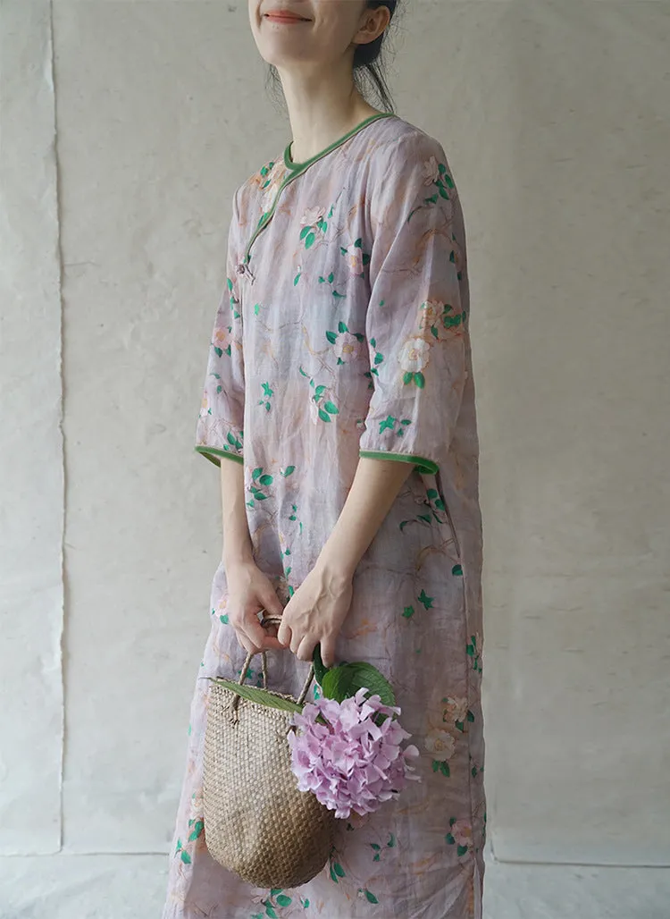 Camellia Cheongsam Dress 3/4 sleeves