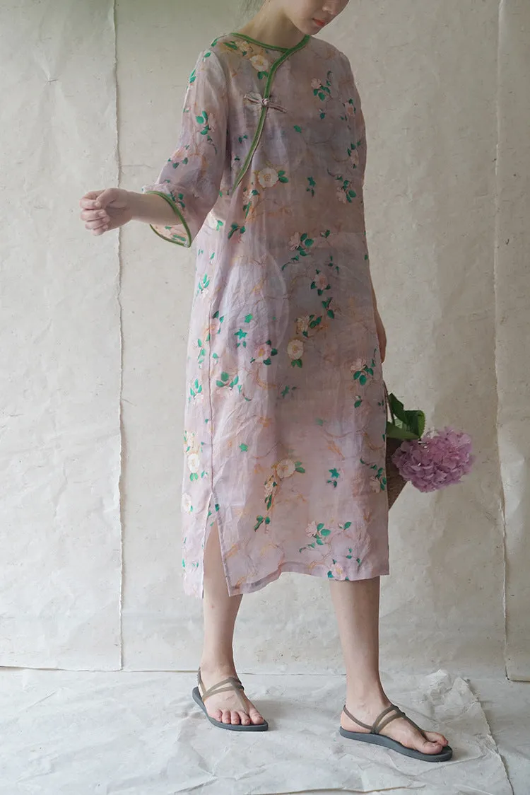 Camellia Cheongsam Dress 3/4 sleeves