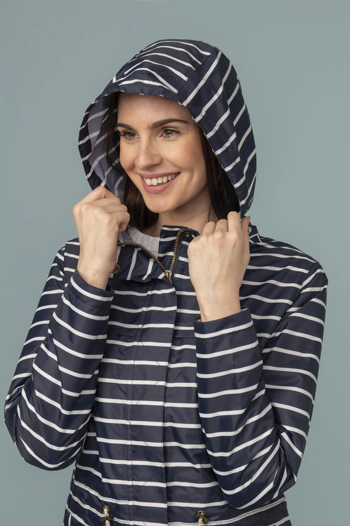 Cara Rain Parka - Navy Stripe