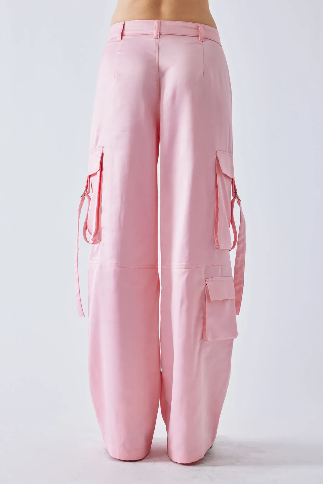 Cargo Pant With Buckle Strap Pockets Pink