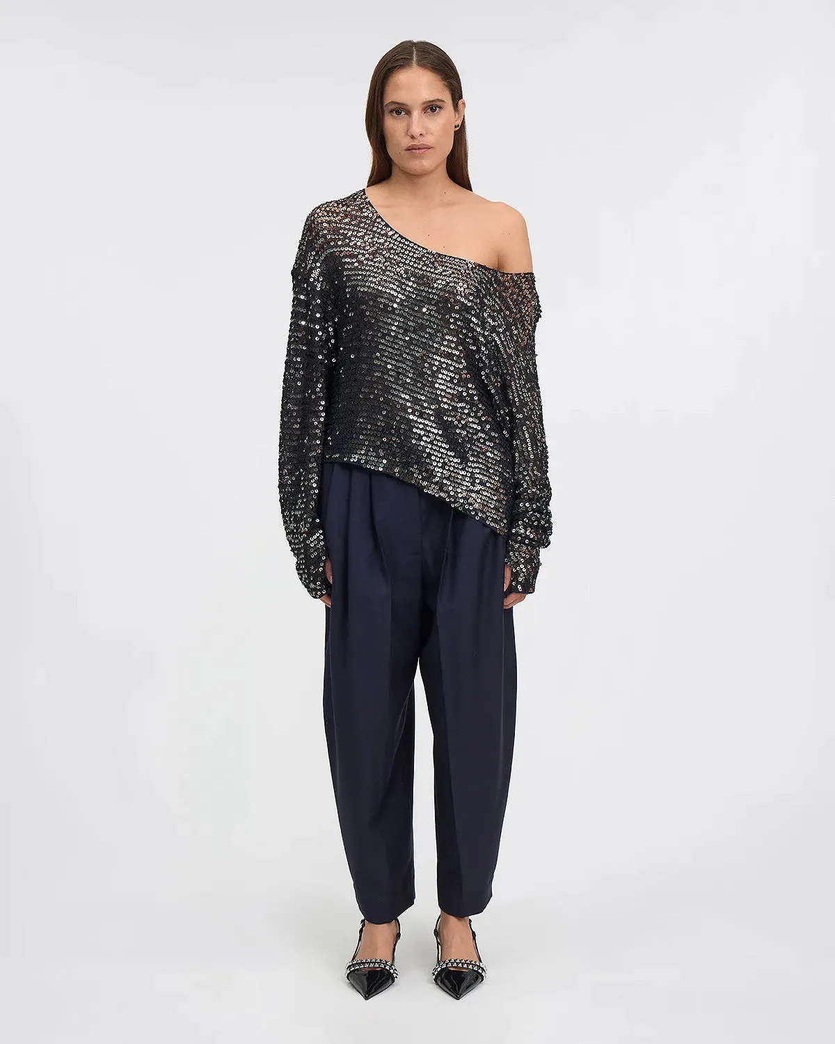 Casper Anthracite Sequin Mesh Sweater