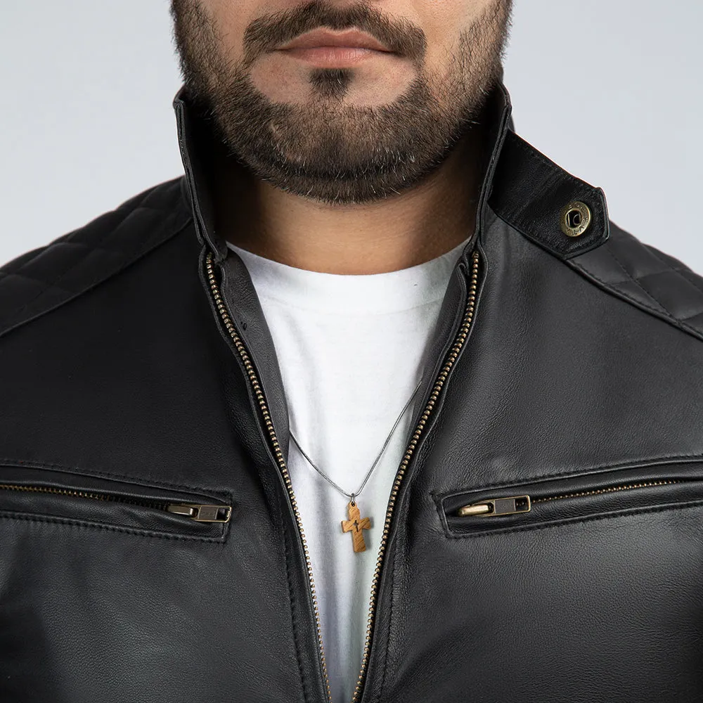 Casual Black Leather Bomber Jacket