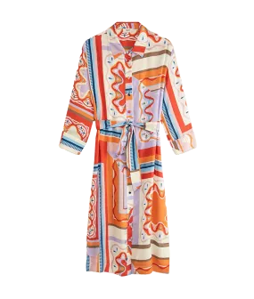 Cecily Graphic Print Long Shirt Dress - Multi