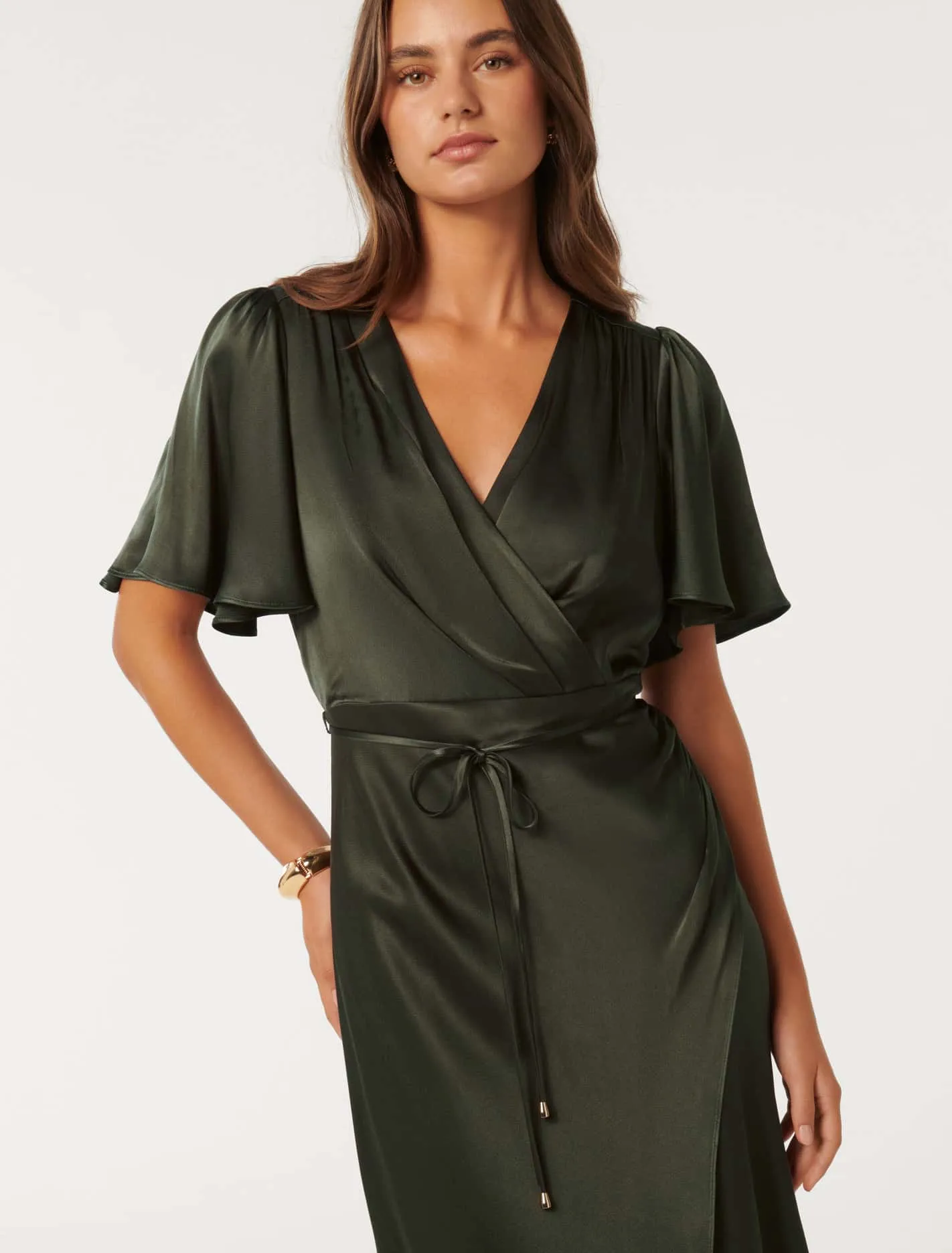 Chelsea Flutter Sleeve Satin Maxi Dress