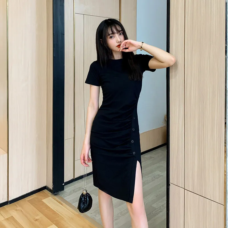 Cheongsam Improved Short Sleeve Temperament Dress Women's Summer Pure Cotton 2024 New Black Dress Pure Desire Style Slim Fit Slimming Top