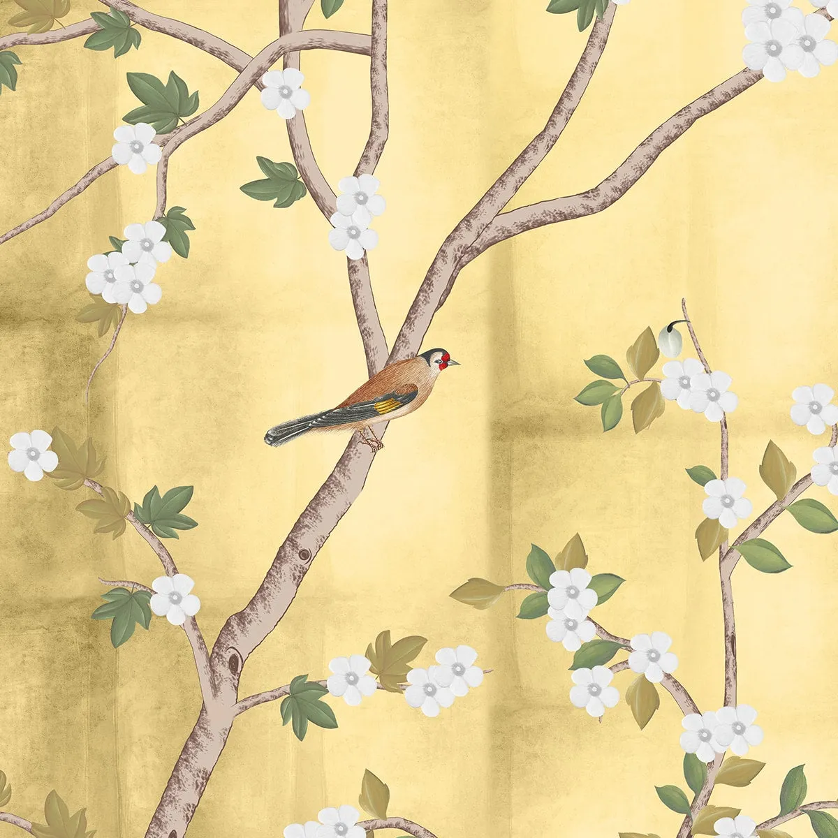 Chinoiserie Bouquet, Golden Yellow Wallpaper