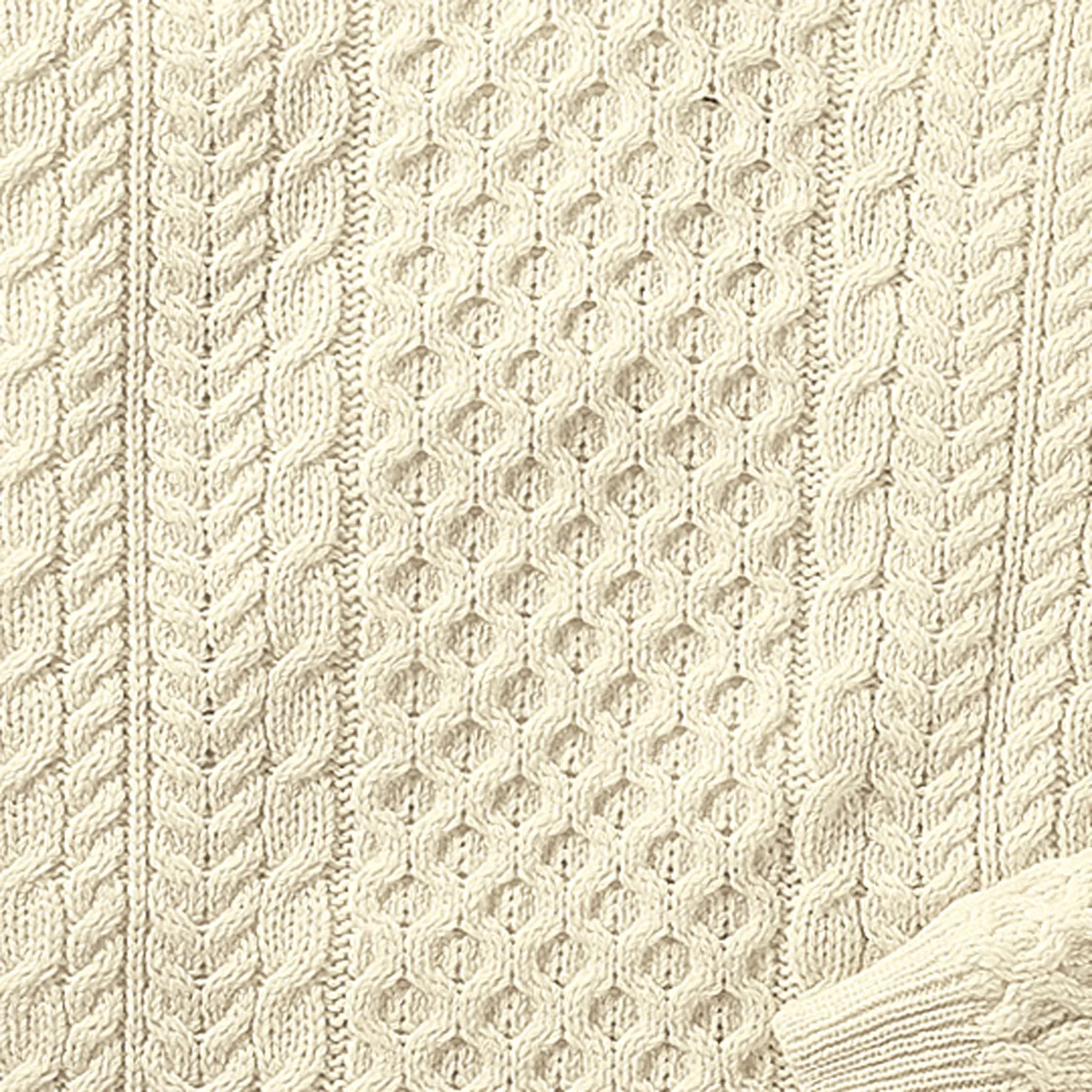 Classic Crew Neck Aran Sweater- Cream