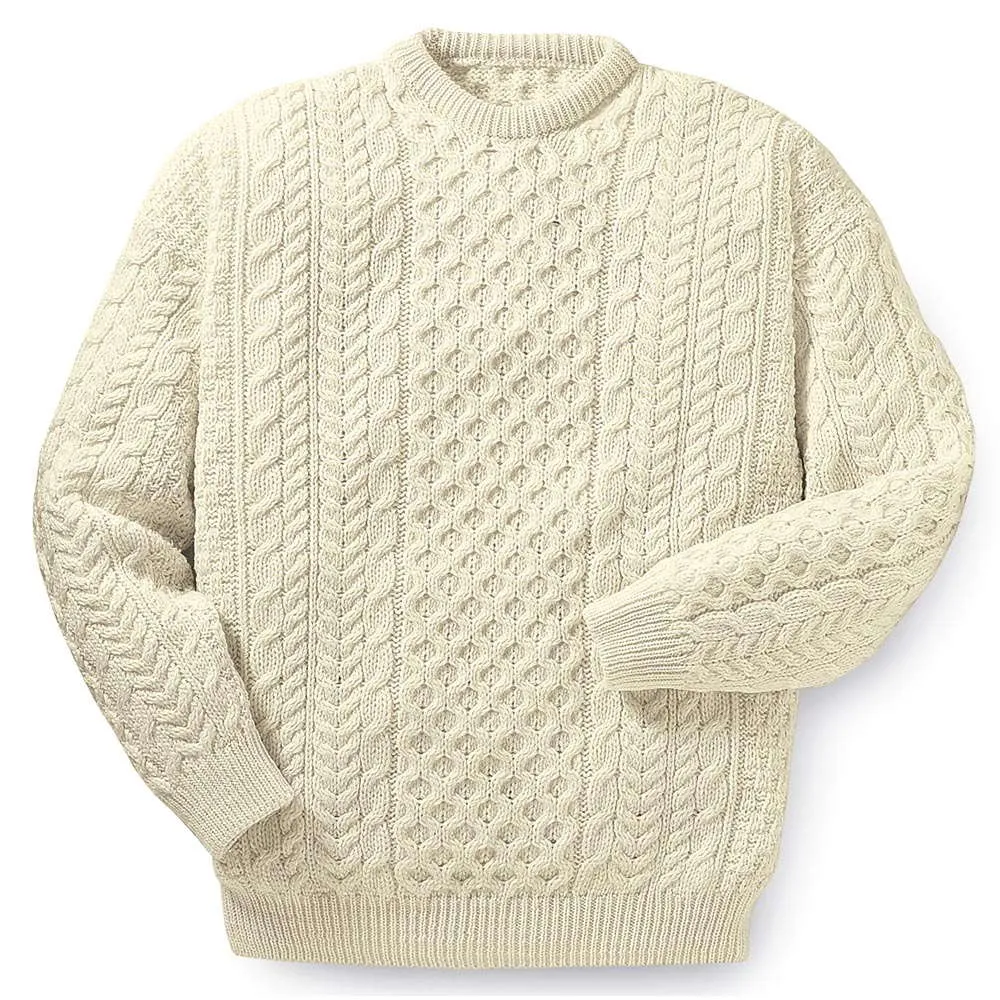 Classic Crew Neck Aran Sweater- Cream