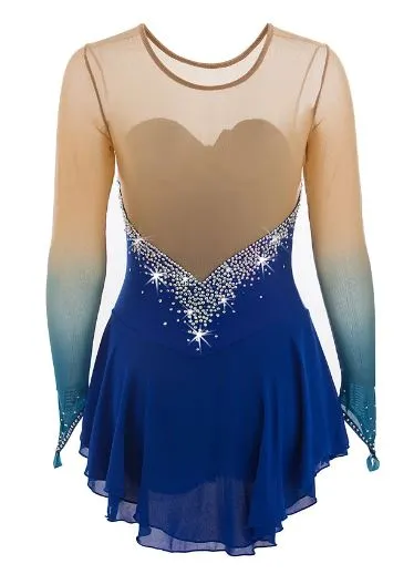 Competition Skating Dress, Blue Ombre Sleeves BSU050121