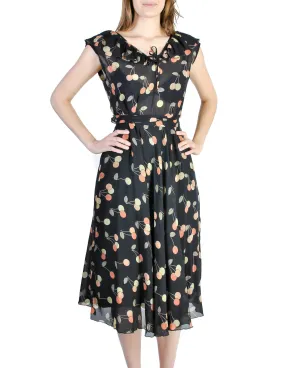 Cori Vintage Semi-Sheer Black Cherry Print Wrap Dress