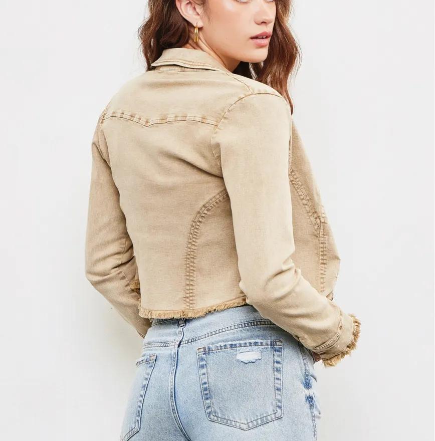 Cornelia Street Fitted Frayed Denim Jacket