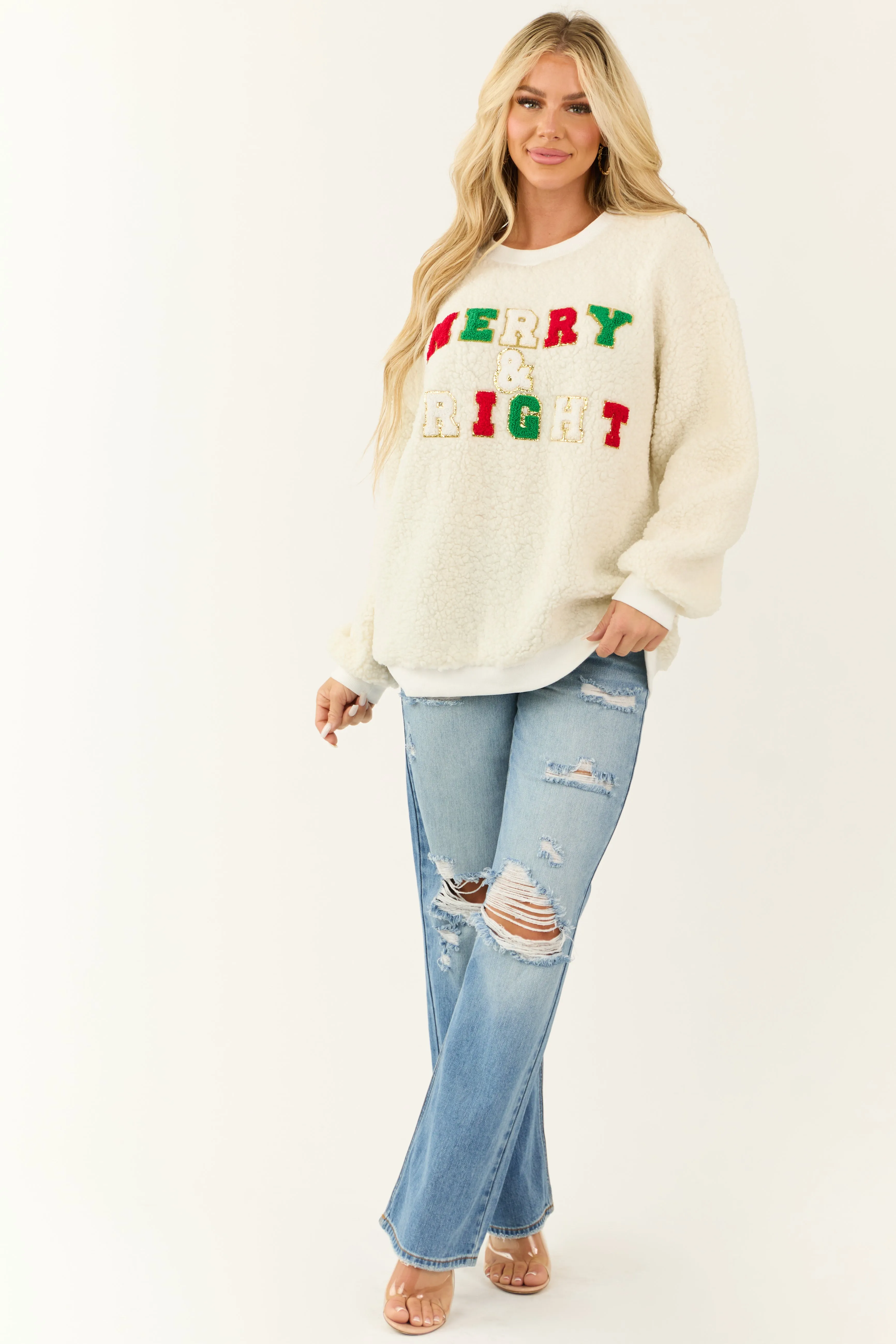 Cream 'Merry & Bright' Soft Sherpa Pullover Top