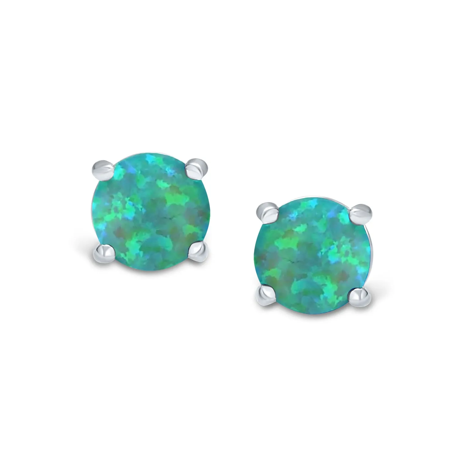 Created Opal Round Solitaire Stud Earrings Basket Set Sterling Silver