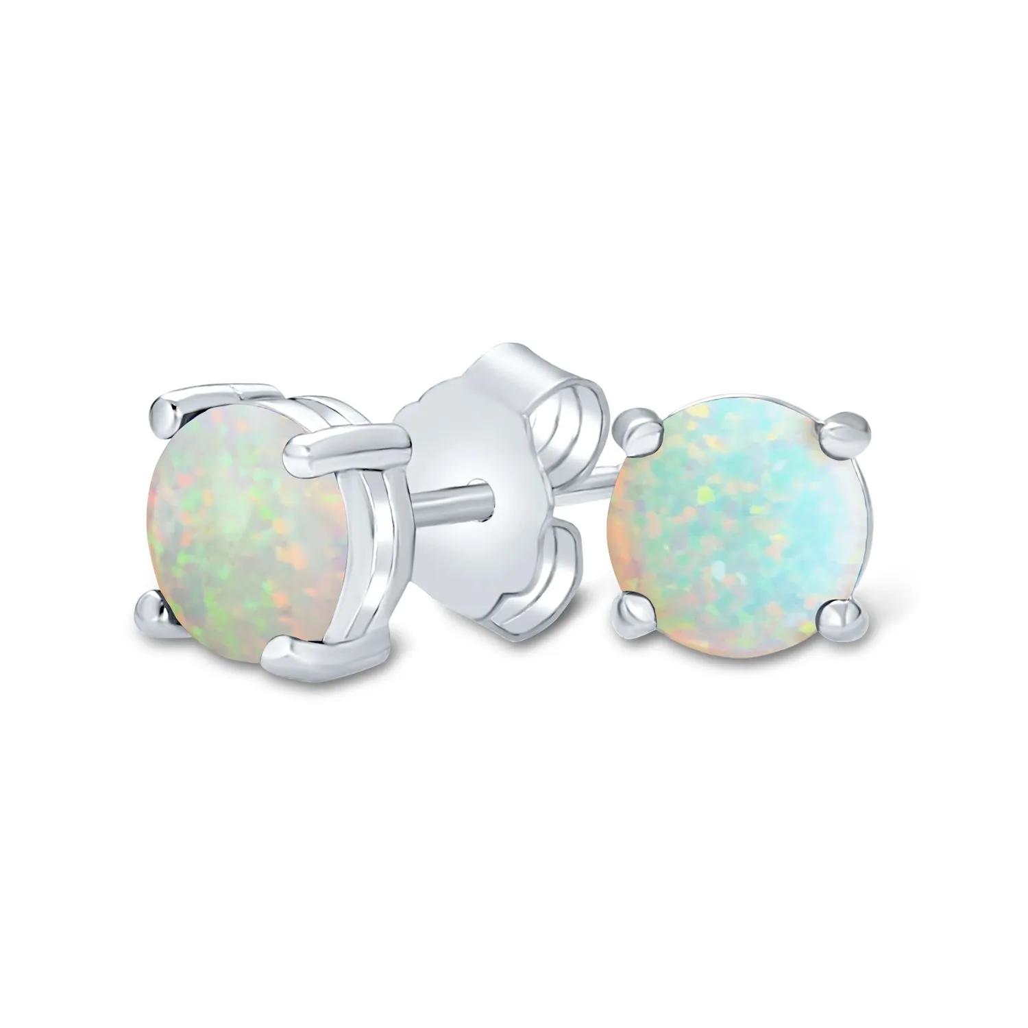 Created Opal Round Solitaire Stud Earrings Basket Set Sterling Silver