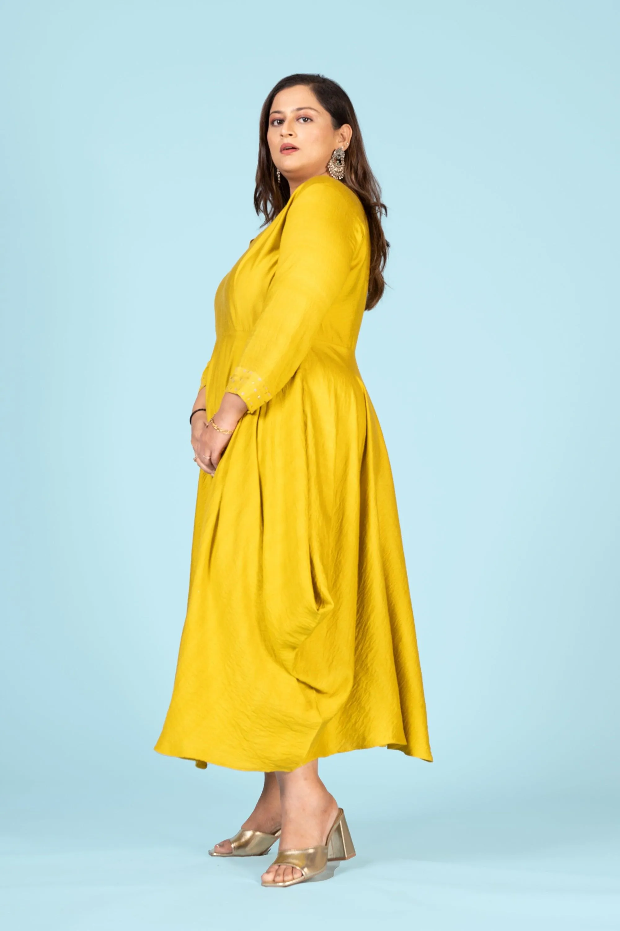 Curvy Lane Women Plus Size V Neck Cowl Styled Dress