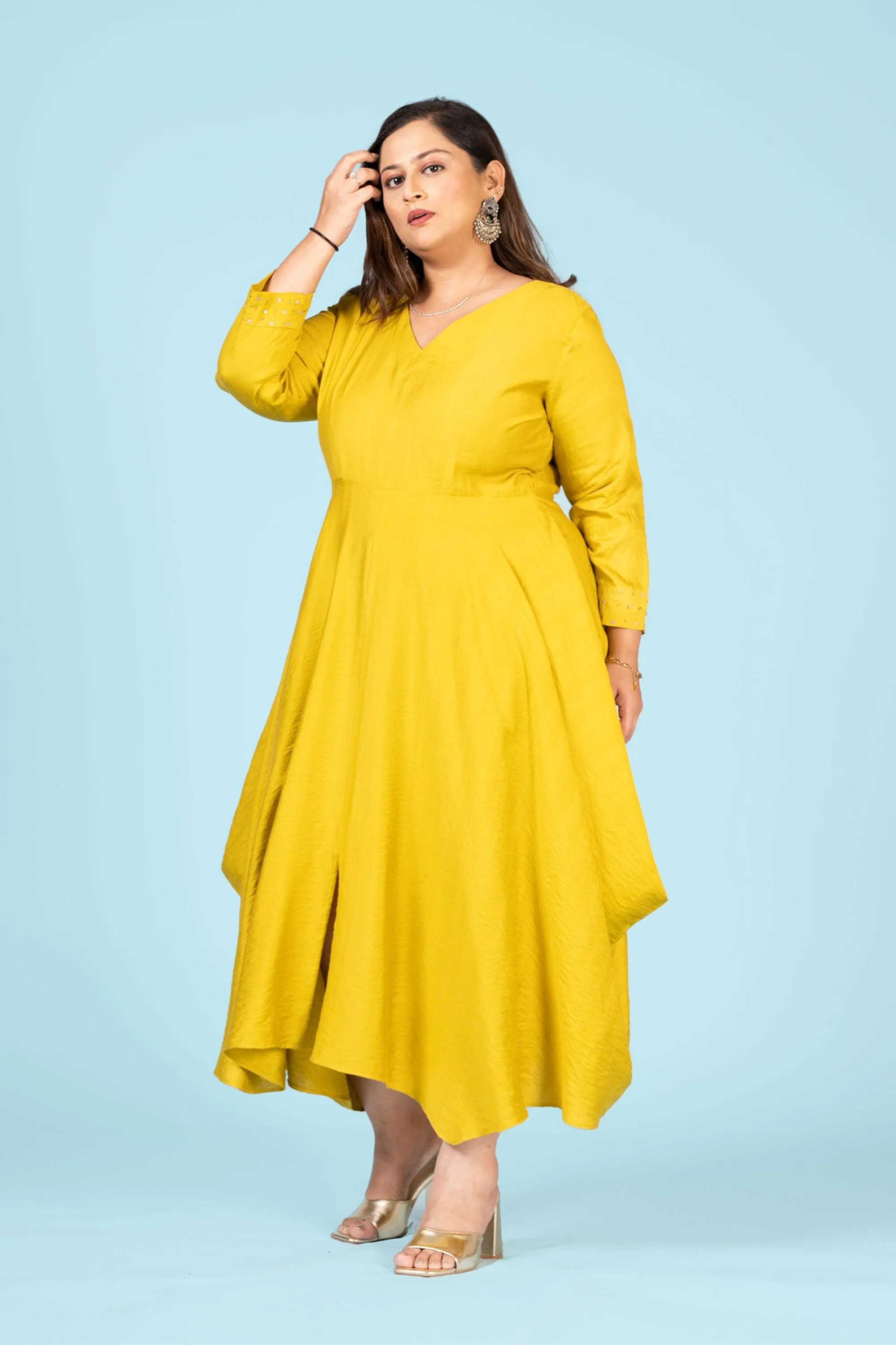 Curvy Lane Women Plus Size V Neck Cowl Styled Dress