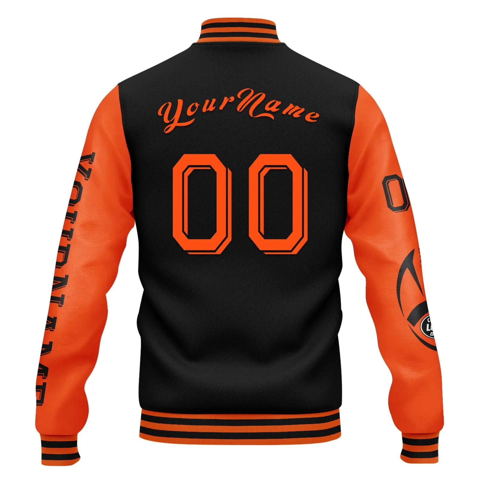 Custom Black Orange Cincinnati Jacket Bomber Full-Snap Varsity Letterman Personalized Jacket FZ005SX-D020290-6