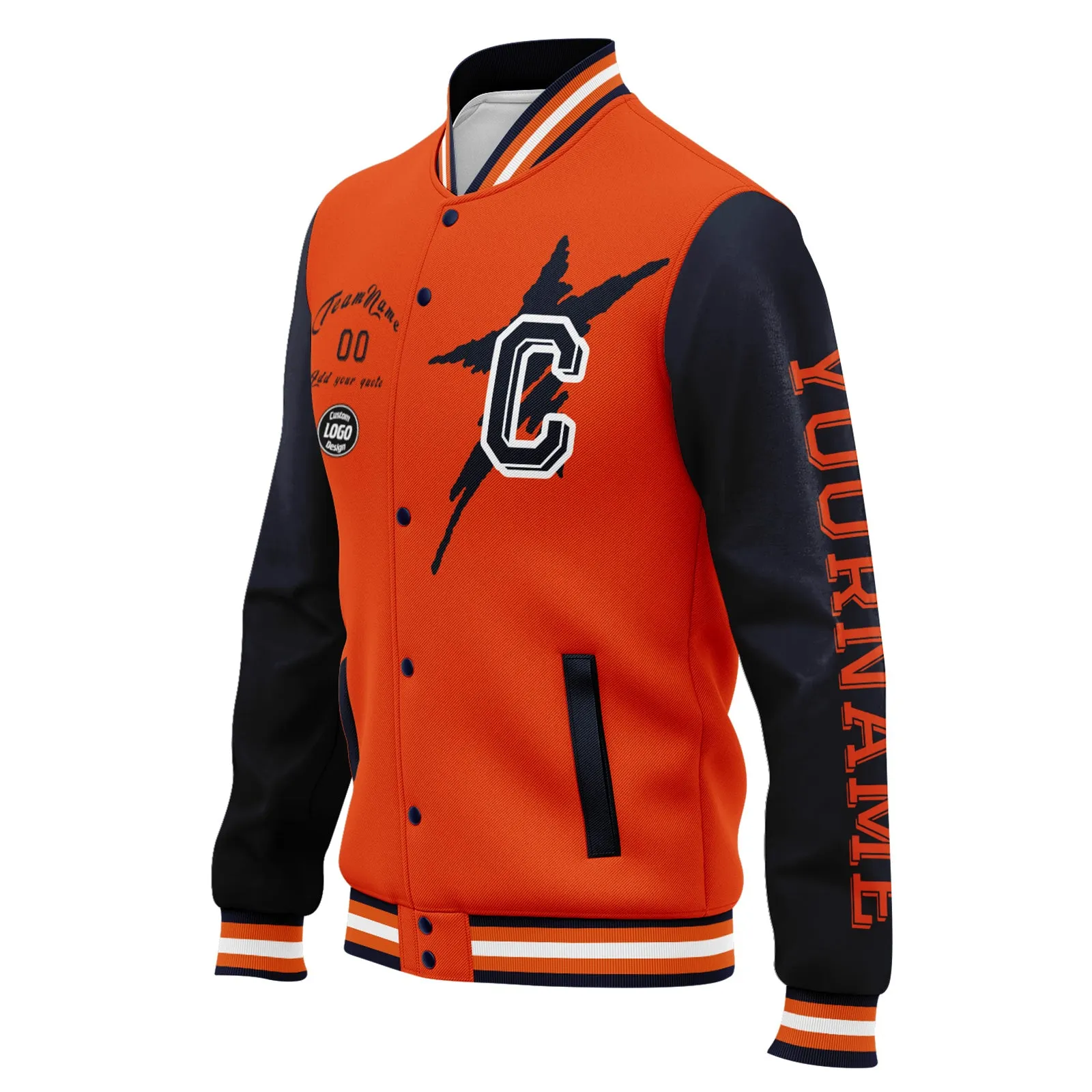 Custom Blue Orange Chicago Jacket Bomber Full-Snap Varsity Letterman Personalized Jacket FZ005SX-D020290-7