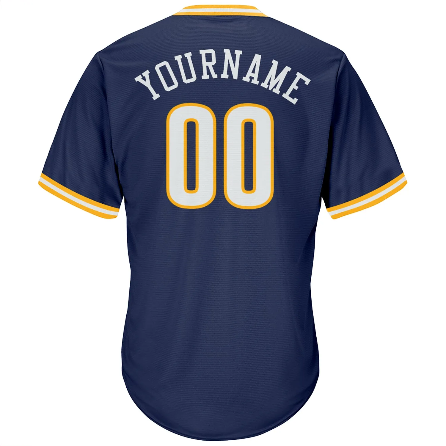 Custom Navy White-Gold Authentic Throwback Rib-Knit Baseball Jersey Shirt