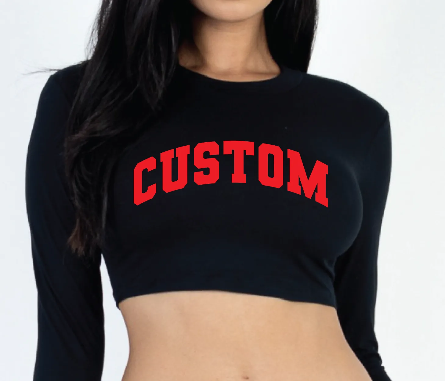 Custom Varsity Text Long Sleeve College Crop Top