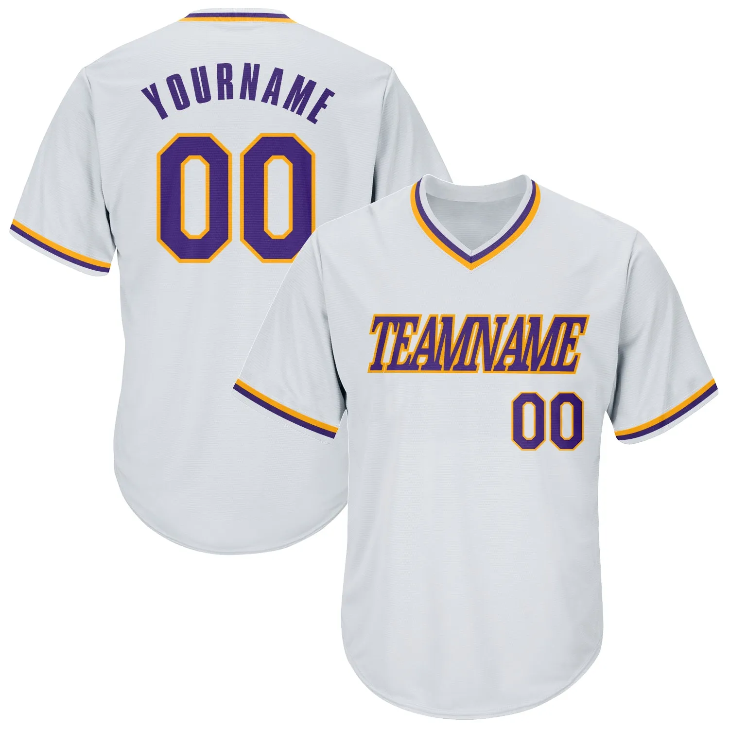 Custom White Purple-Gold Authentic Throwback Rib-Knit Baseball Jersey Shirt