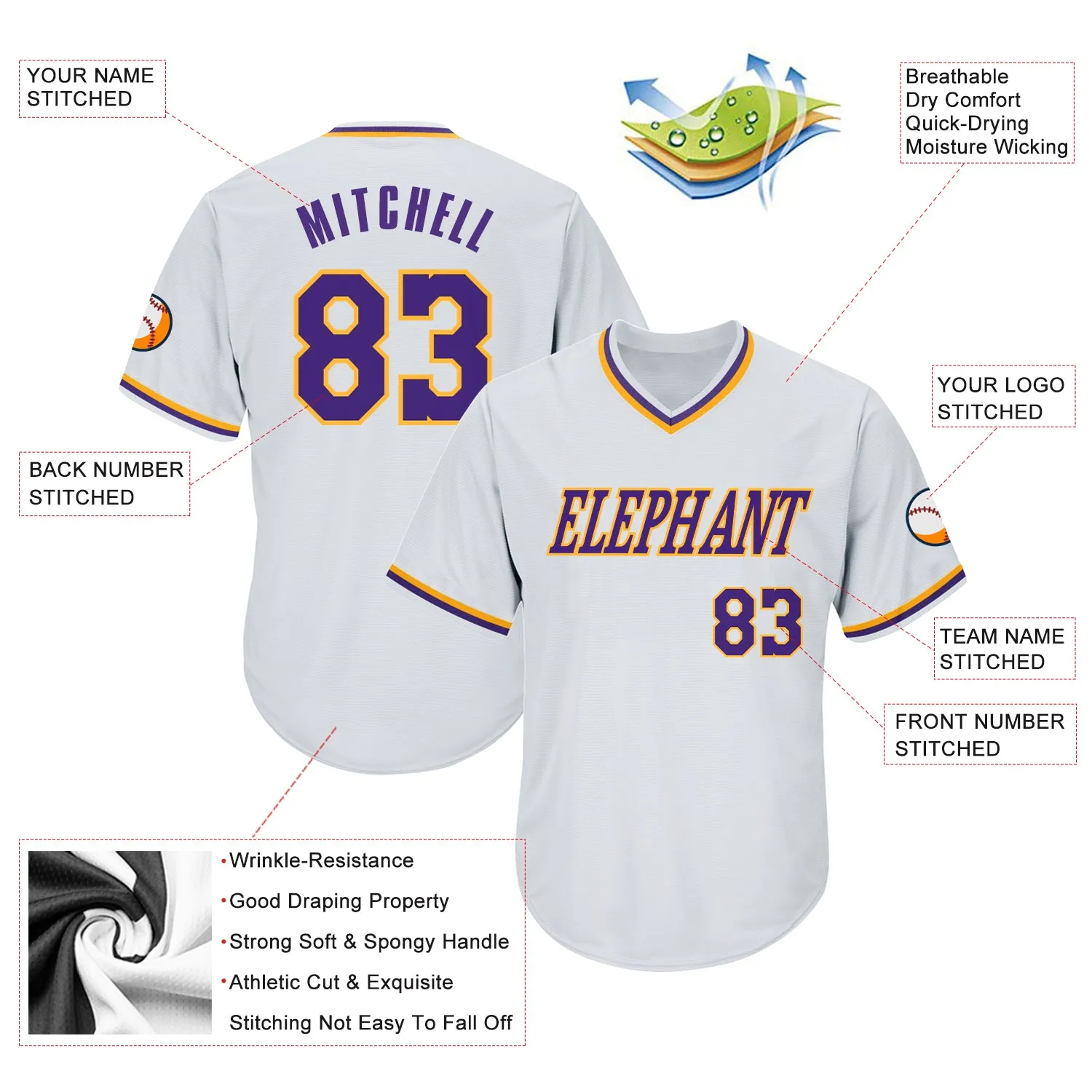 Custom White Purple-Gold Authentic Throwback Rib-Knit Baseball Jersey Shirt