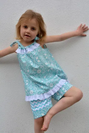 Cute and easy kids dress & romper sewing pattern Peachy Dress & Playsuit sizes 2-14 years