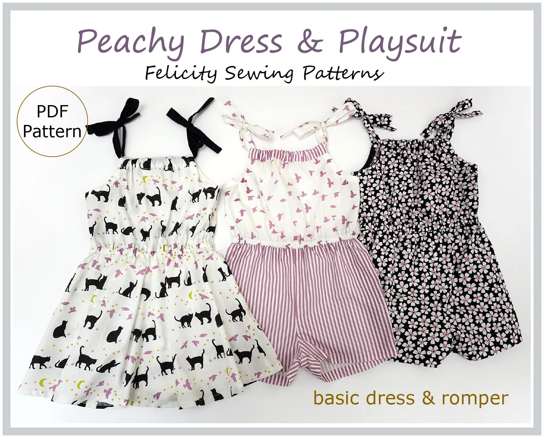 Cute and easy kids dress & romper sewing pattern Peachy Dress & Playsuit sizes 2-14 years