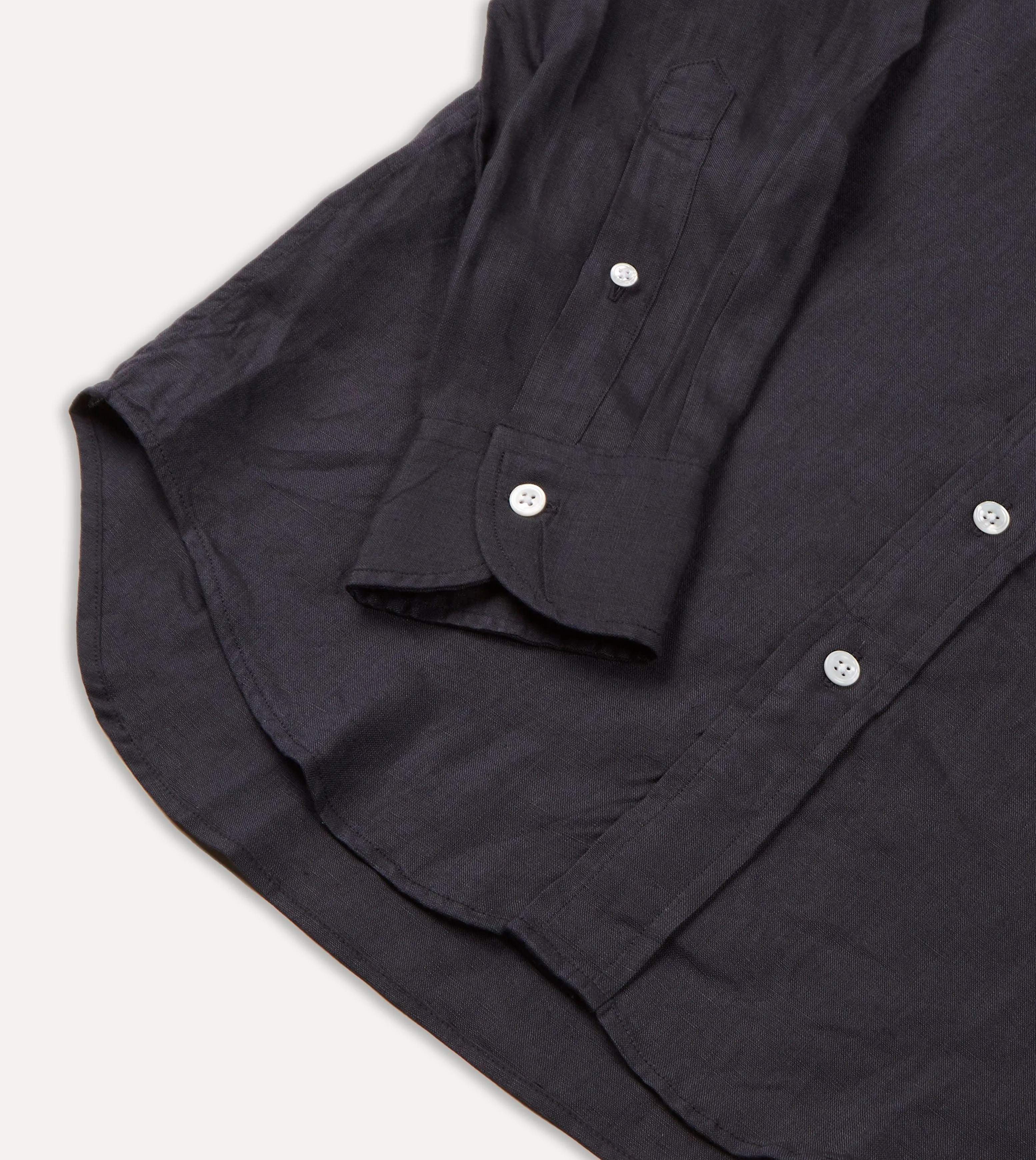 Dark Navy Linen Spread Collar Shirt