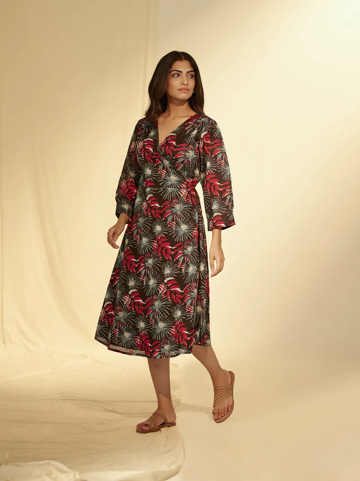 Dark Sienna Wrap Cotton Dress