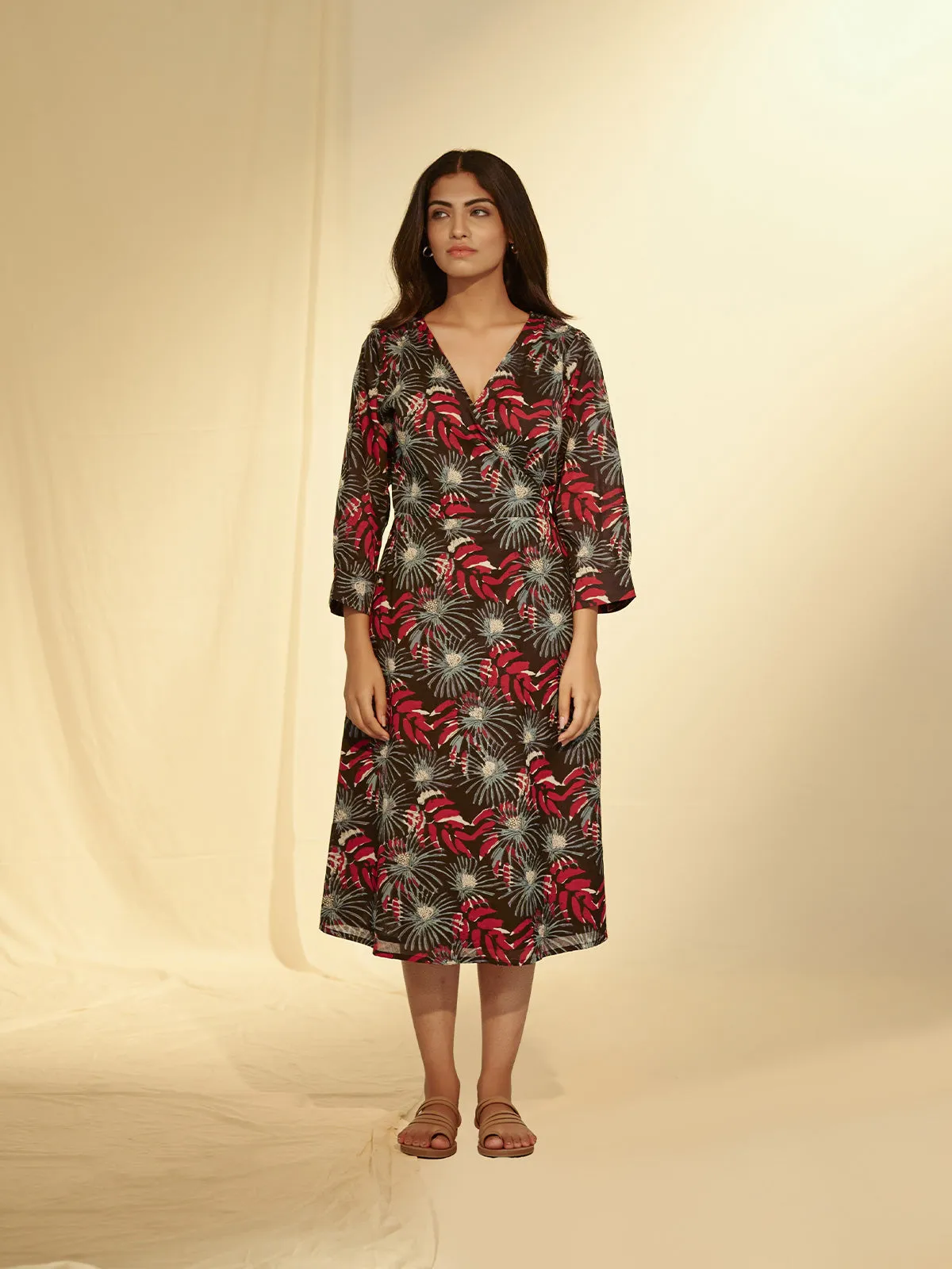 Dark Sienna Wrap Cotton Dress