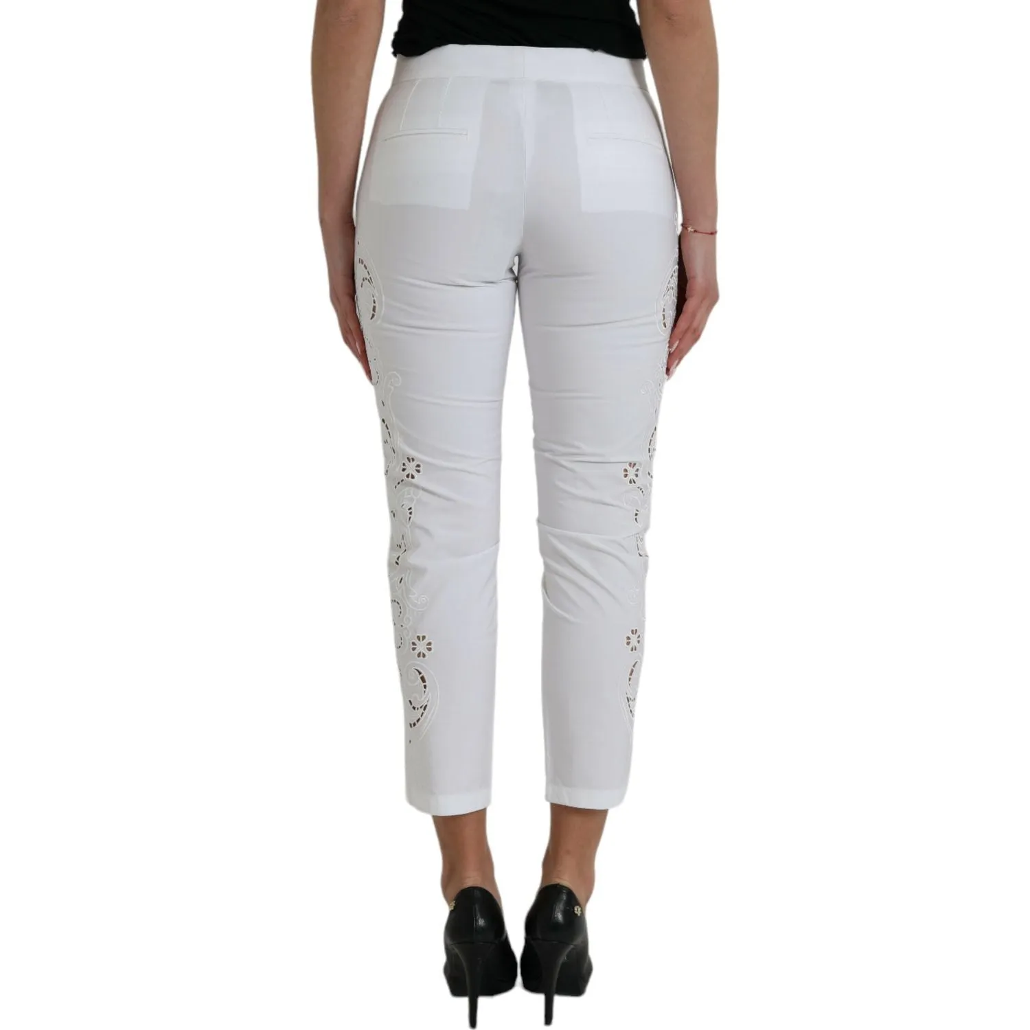 Dolce & Gabbana Elegant White Tapered Mid Waist Pants