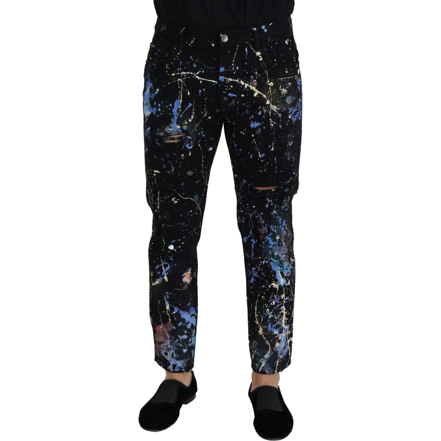 Dolce & Gabbana Exquisite Color Splash Print Denim Pants