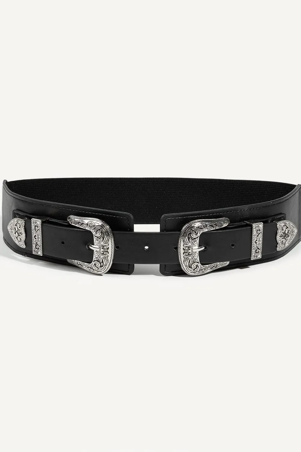 Double Buckle Black Stretch Belt!