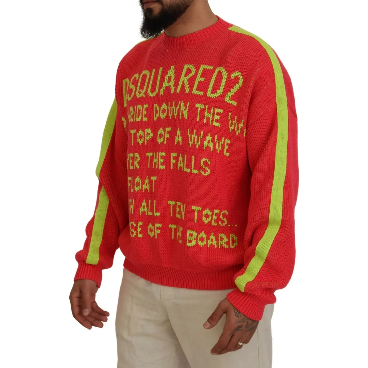 Dsquared² Orange Cotton Printed Long Sleeves Pullover Sweater