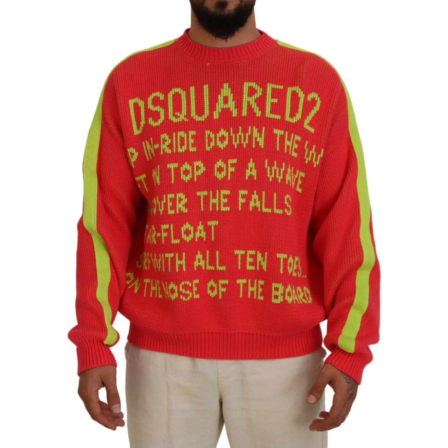 Dsquared² Orange Cotton Printed Long Sleeves Pullover Sweater