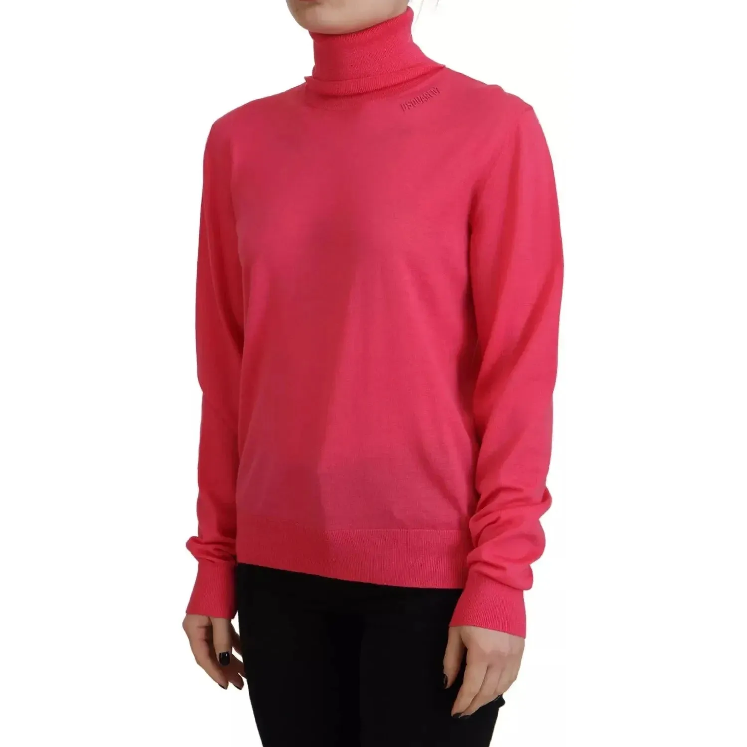 Dsquared² Pink Solid Long Sleeve Turtle Neck Casual Sweater