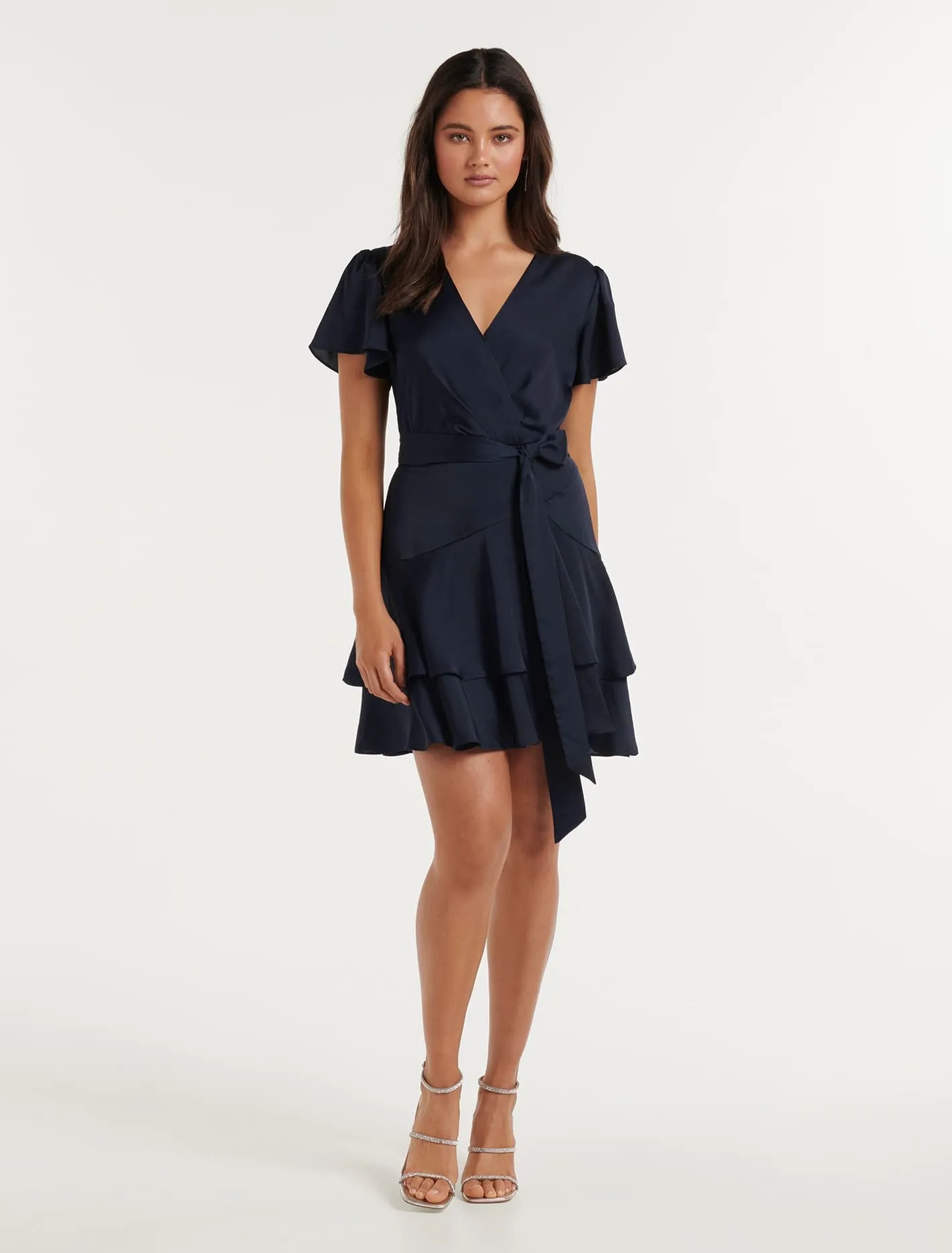 Emerson Flutter Sleeve Satin Mini Dress