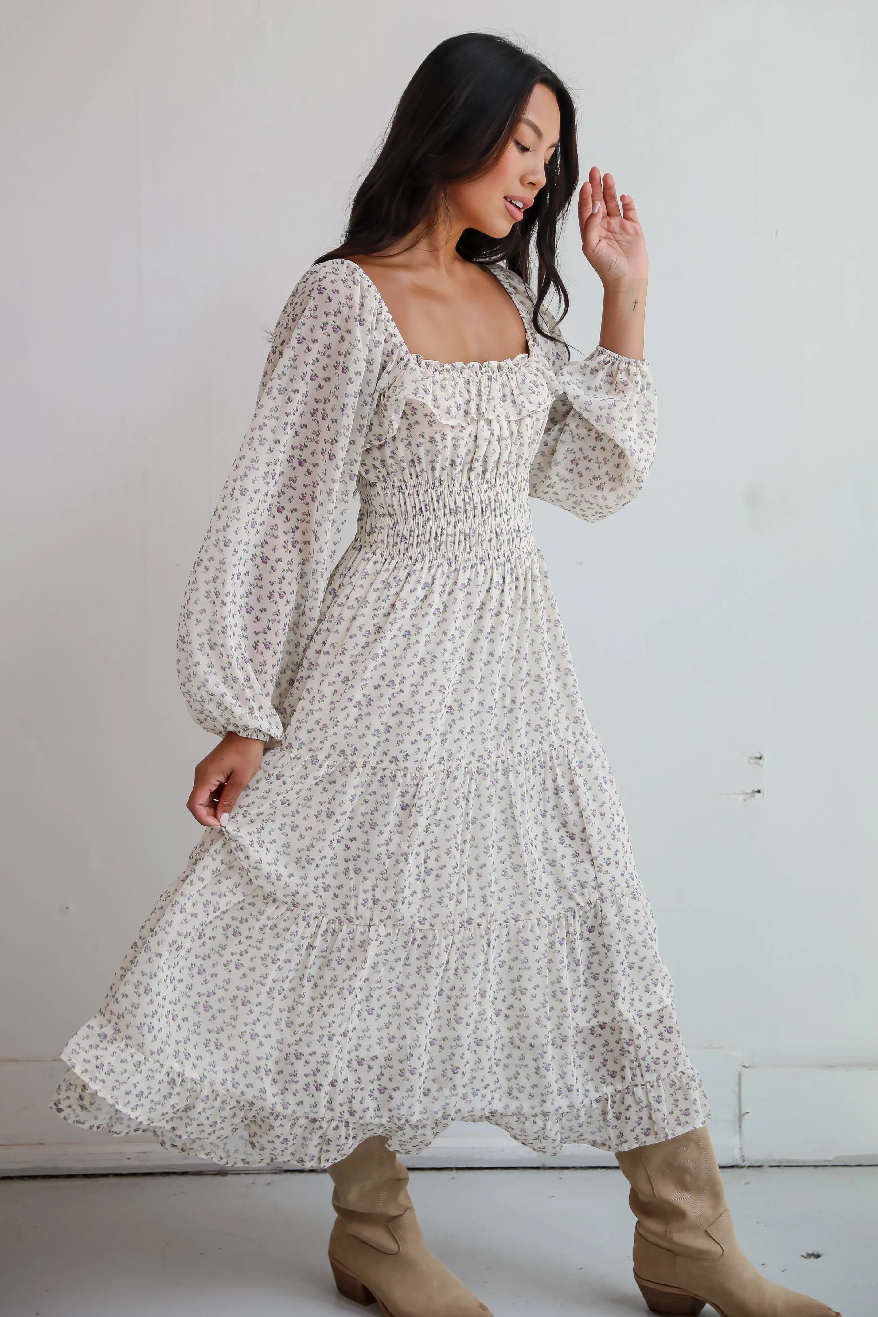 FINAL SALE - Endearing Appeal Cream Floral Midi Dress