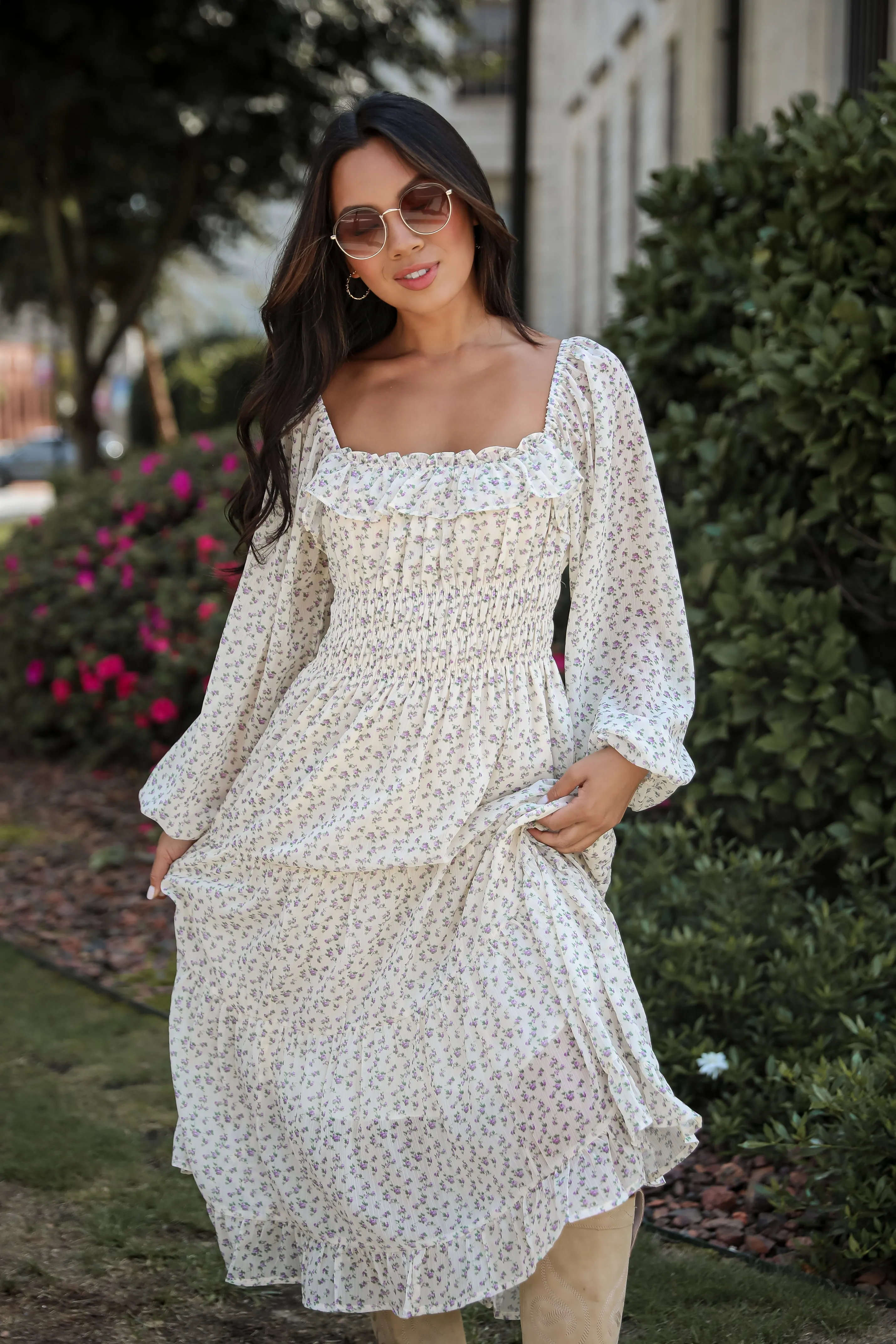 FINAL SALE - Endearing Appeal Cream Floral Midi Dress